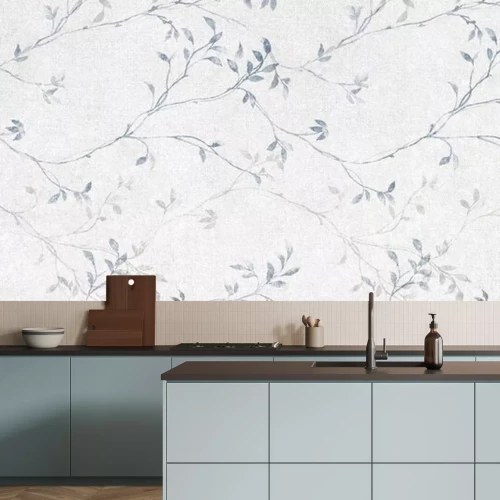 Sticker Fijne blauwe takken tegen een betonnen achtergrond