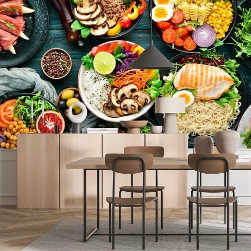 Fotobehang Voorbeelden van gezonde gerechten