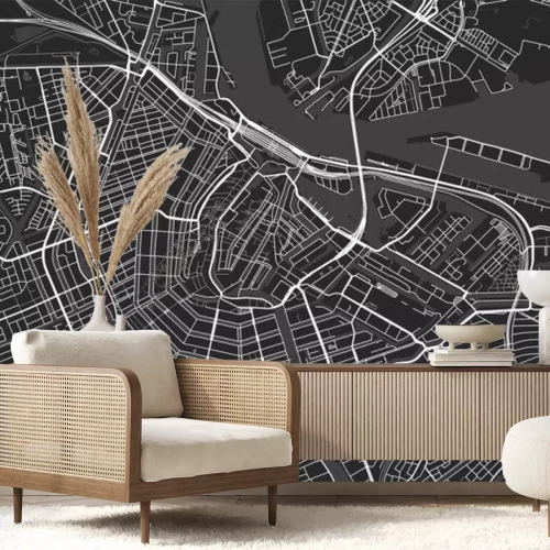 Sticker Black and white vector modern city map of Amsterdam