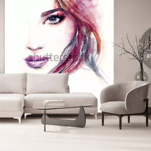 Fotobehang Vrouwengezicht in aquarelstijl