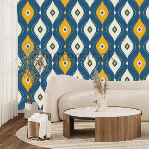 Fotobehang Retro motief in een blauwe tint