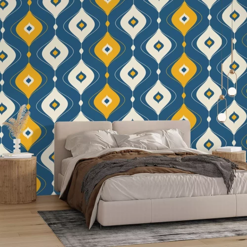 Fotobehang Retro motief in een blauwe tint