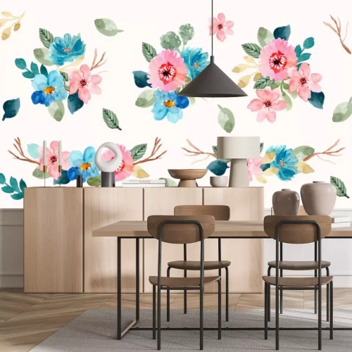 Sticker Roze en blauwe bloemen illustratie collectie