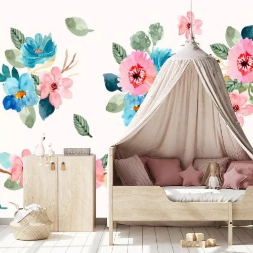 Sticker Roze en blauwe bloemen illustratie collectie