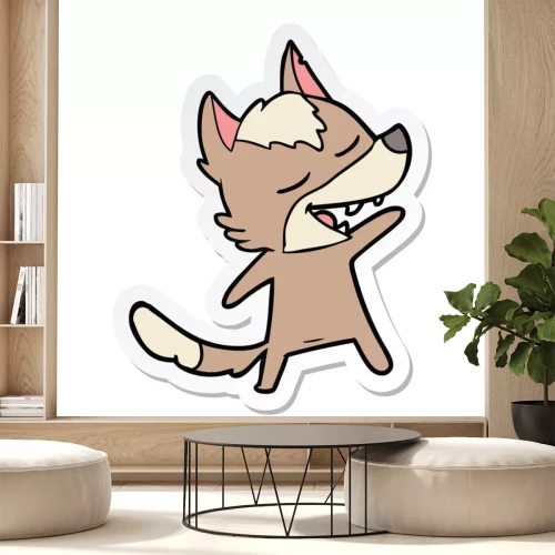 Sticker sticker of a cartoon wolf laughing
