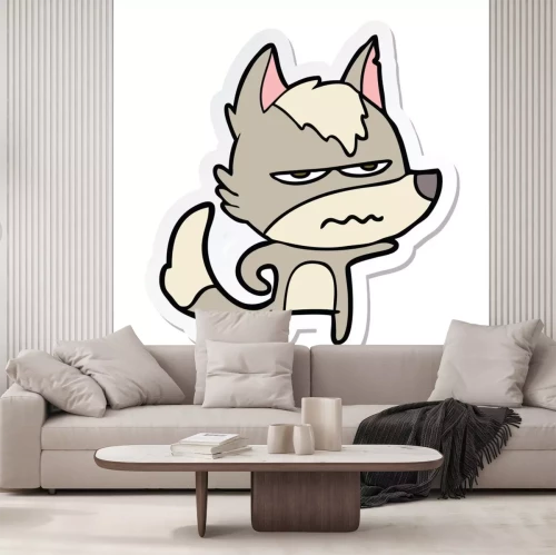 Sticker sticker of a cartoon annoyed wolf