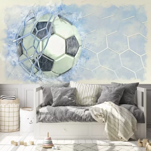 Fotobehang Soccer ball illustration combined pencil sketch and watercolor sketch. 3D illustration. 3D CG. High resolution.