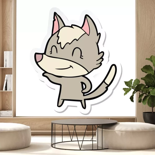 Sticker sticker of a friendly cartoon wolf