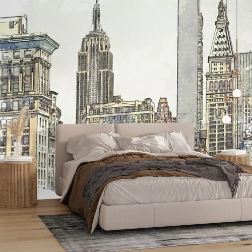 Fotobehang Watercolor sketch or illustration of a beautiful view of the New York City with urban skyscrapers