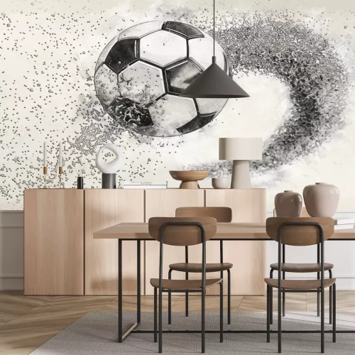 Fotobehang Een voetbal in vlucht met een 3D-effect