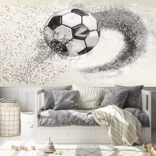 Fotobehang Een voetbal in vlucht met een 3D-effect