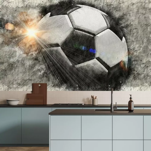 Fotobehang Soccer ball illustration combined pencil sketch and watercolor sketch. 3D illustration. 3D CG. High resolution.