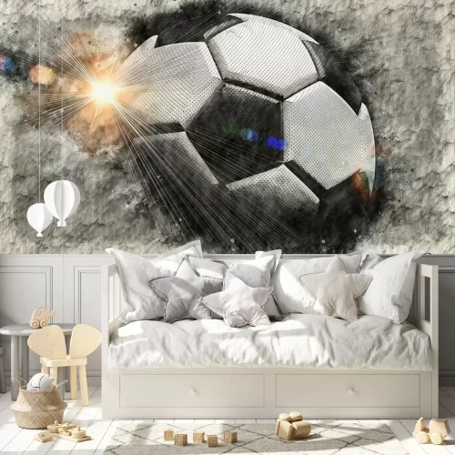 Fotobehang Soccer ball illustration combined pencil sketch and watercolor sketch. 3D illustration. 3D CG. High resolution.