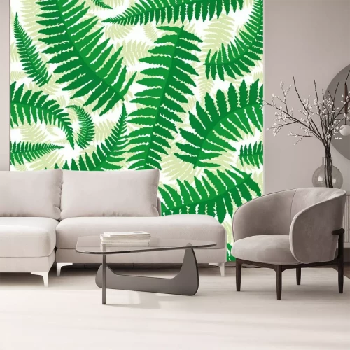 Sticker Seamless pattern with leaves of fern on a white background.