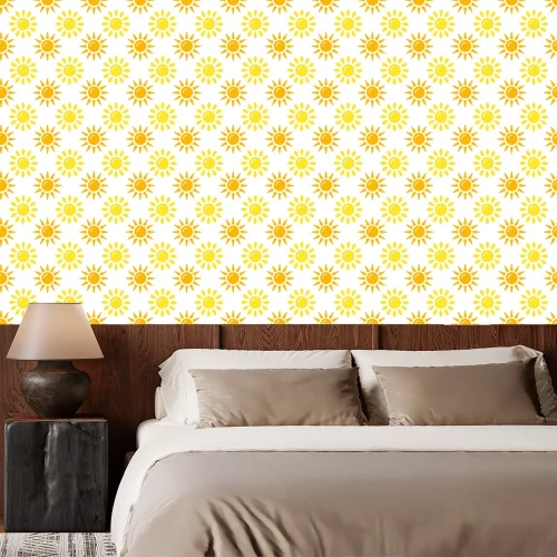 Behang Sun pattern collection. Seamless paper set with flat sunshine icons on white background. Vector illustration