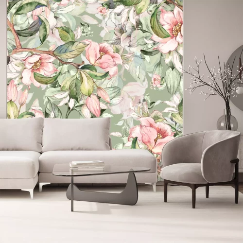 Fotobehang Lentetakken en bloeiende bloemen