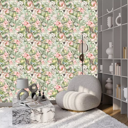 Behang Lentetakken en bloeiende bloemen