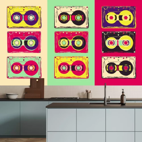Fotobehang Pop art cassettebandjesset