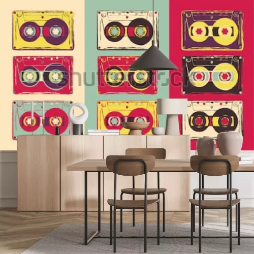 Fotobehang Pop art cassettebandjesset
