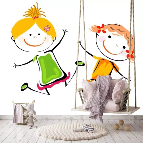 Sticker Twee spelende kinderen vrolijke illustratie