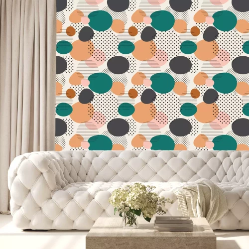 Behang trendy seamless pattern of geometric shapes and doodles. Colorful pattern memphis style