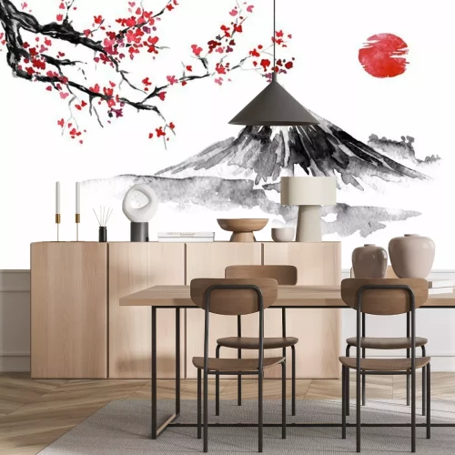 Fotobehang Japans landschap geschilderd met waterverf