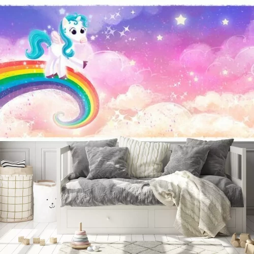 Fotobehang Eenhoorn op een regenboog