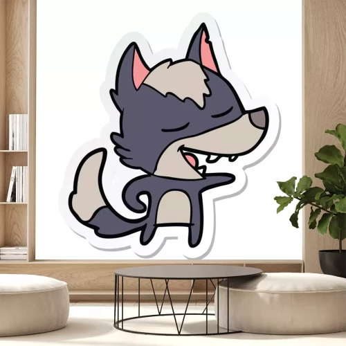 Sticker sticker of a cartoon wolf laughing