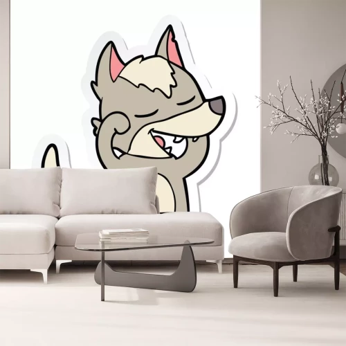 Sticker sticker of a cartoon wolf laughing