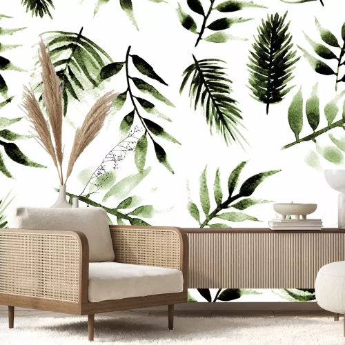 Sticker Naadloze eindeloze hand schilderij aquarel tropische blad laat patroon geïsoleerde achtergrond