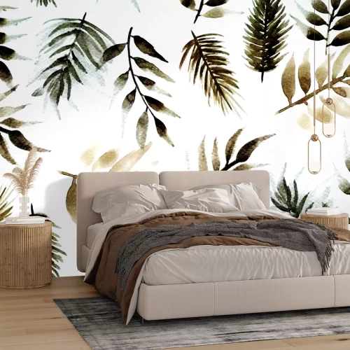 Sticker Naadloze eindeloze hand schilderij aquarel tropische blad laat patroon geïsoleerde achtergrond