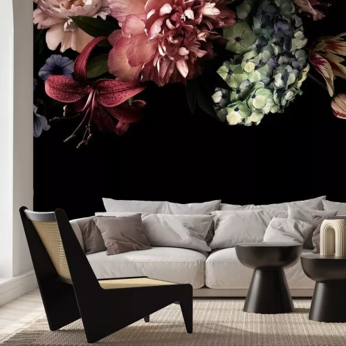 Fotobehang Vintage bloemen op een zwarte achtergrond