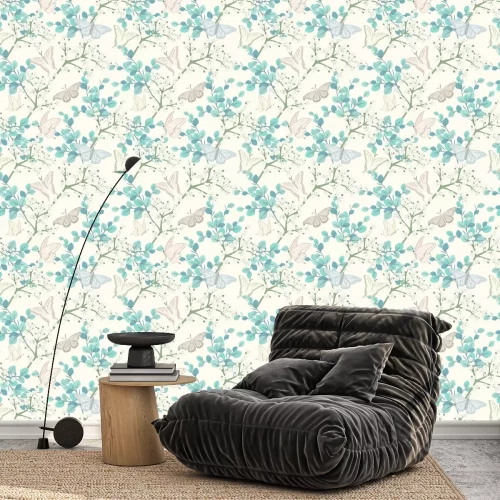 Behang Seamless pattern with butterflies and white flowers