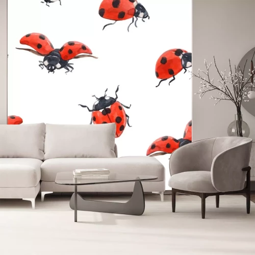 Sticker Aquarel lieveheersbeestjes op een witte achtergrond