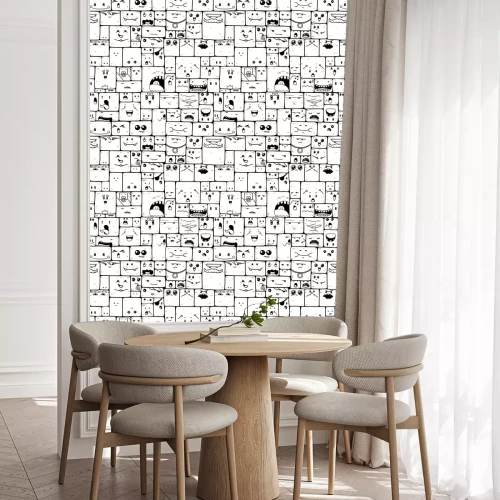 Behang Vector seamless black and white pattern with crazy doodle characters.