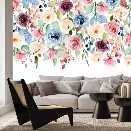 Fotobehang Kleurrijke hangende rozen