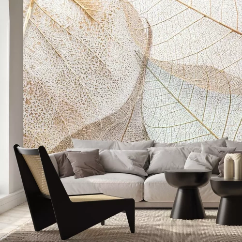 Fotobehang Witte bladeren in close-up