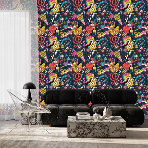 Behang Rock n roll doodle vector seamless pattern