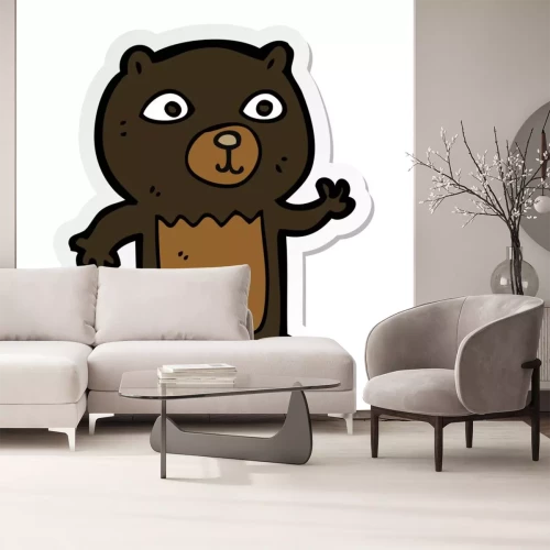 Sticker sticker of a cartoon waving black bear cub