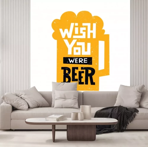 Sticker Wish you were beer - handwritten lettering quote for postcards, banners, t-shirts. Vector illustration EPS 10.