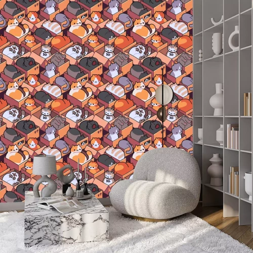 Behang Liggende katten in dozen