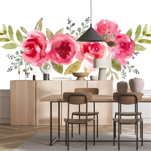 Sticker Rode bloemen decoratieve aquarel illustratie