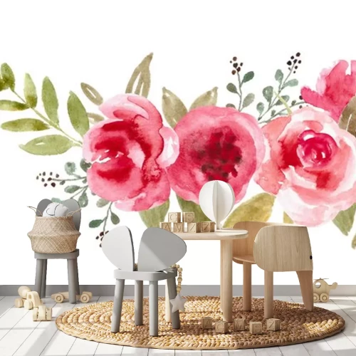 Sticker Rode bloemen decoratieve aquarel illustratie