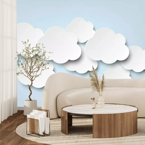 Fotobehang Papieren wolken op een blauwe achtergrond