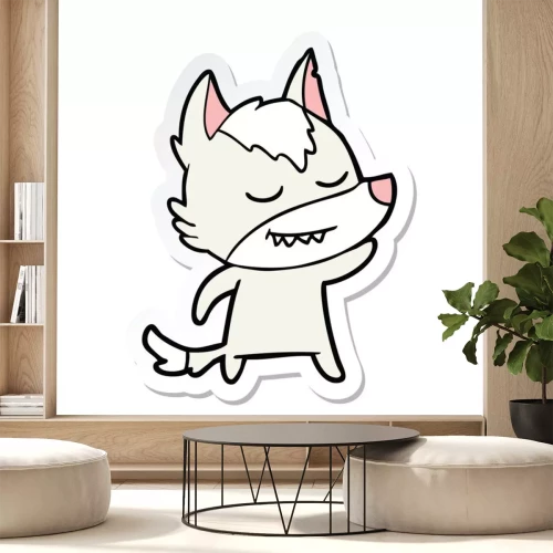 Sticker sticker of a friendly cartoon wolf