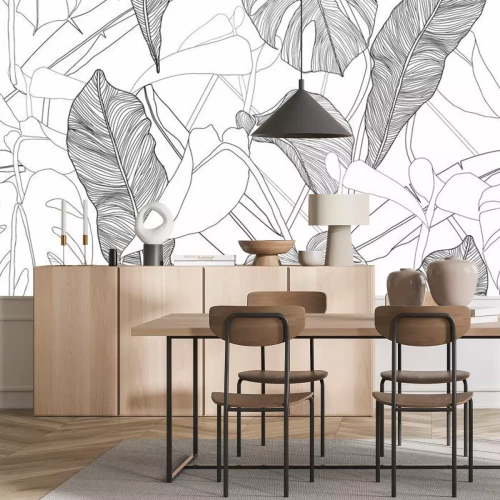 Fotobehang Minimalistische schets van tropische bladeren