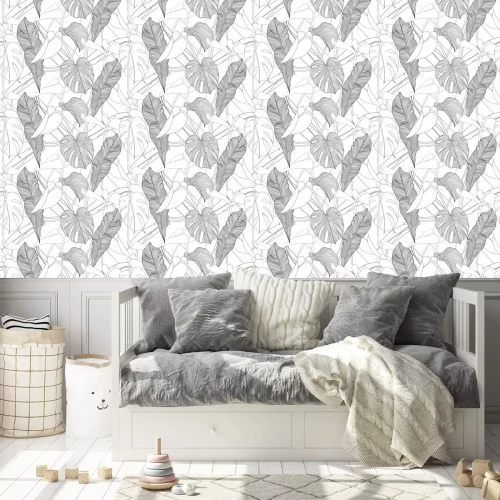 Behang Minimalistische schets van tropische bladeren