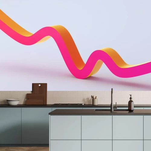 Sticker Ruimtelijk roze-oranje lint op een egale achtergrond