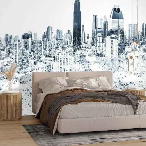 Fotobehang Een grafische weergave van het panorama van een moderne stad