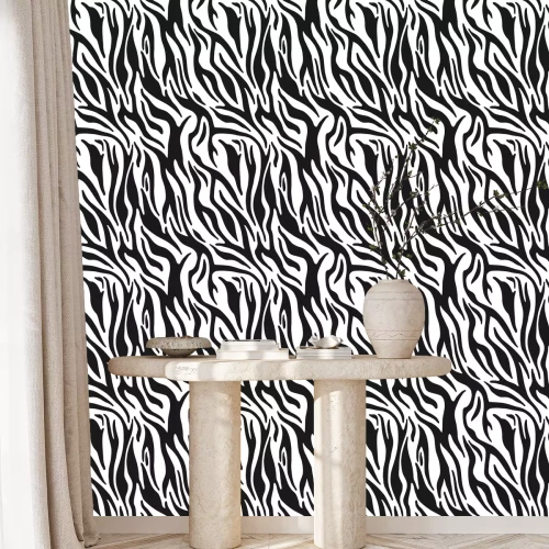 Behang Zebra print. Stripes animal skin, tiger stripes, abstract pattern, line background. Black and white vector monochrome seamles texture.